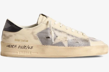 Star Dan White Leather and Mesh Distressed