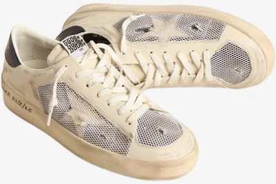 Star Dan White Leather and Mesh Distressed
