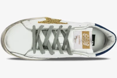 Star White Navy & Gold Glitter