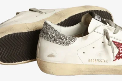 Star White Leather with Glittery Red Star