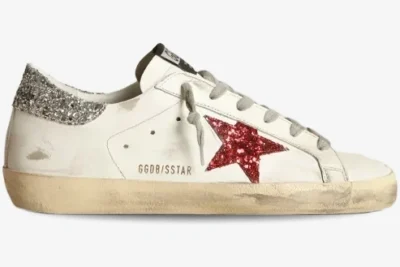 Star White Leather with Glittery Red Star