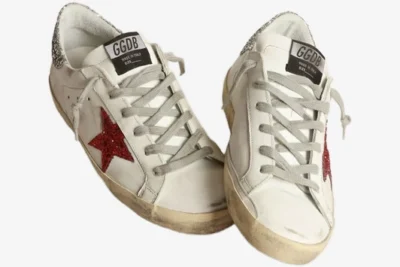 Star White Leather with Glittery Red Star