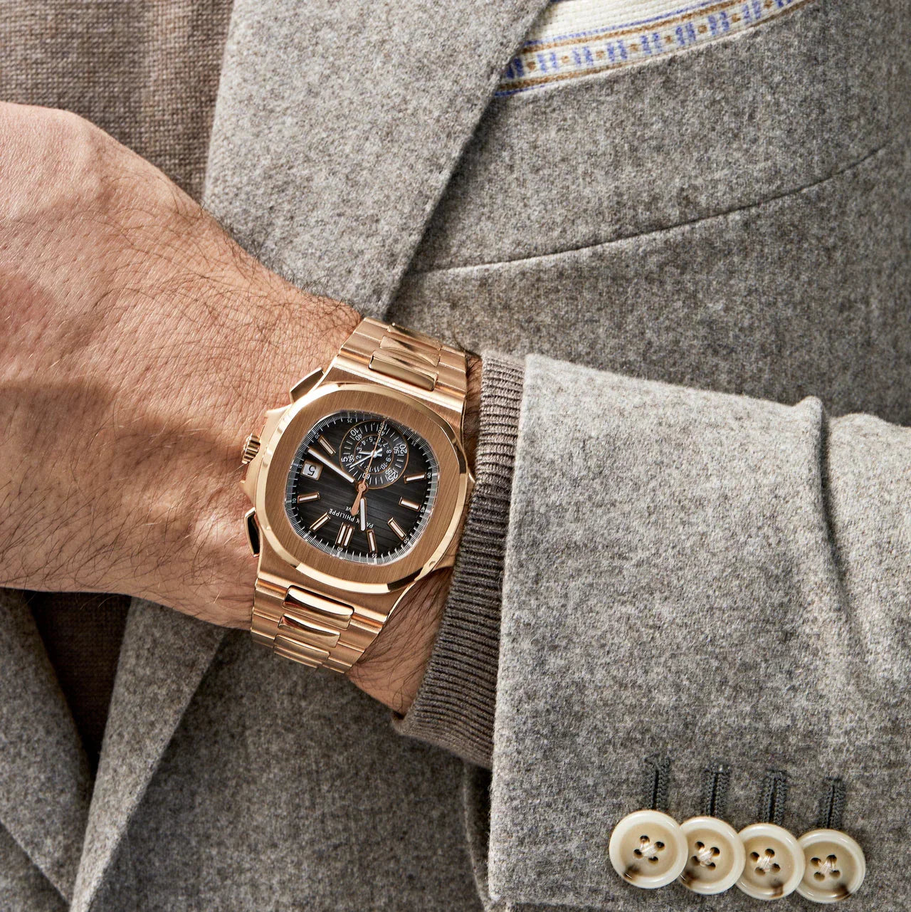 Nautilus 5980/1R-001 Flyback Chronograph Date Rose Gold Black Dial