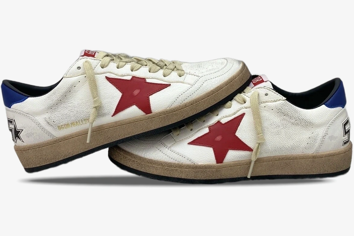 Star Distressed Leather White Blue Red