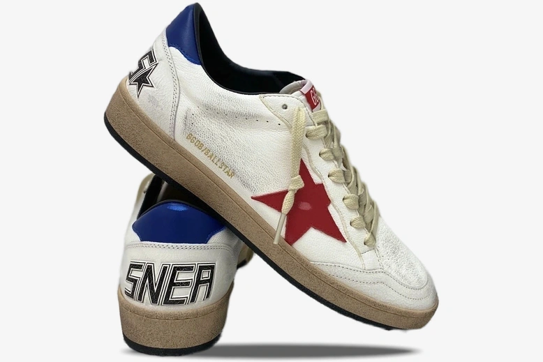 Star Distressed Leather White Blue Red