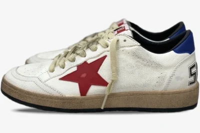 Star Distressed Leather White Blue Red
